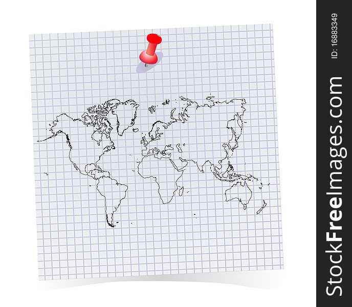 Note pad with world map pined