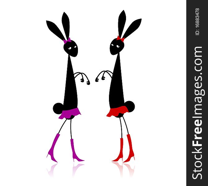 Two fashion rabbits for your design, illustration