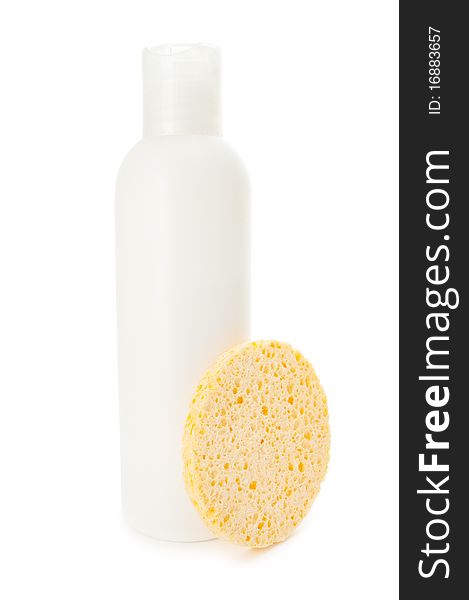 Blank bottle with sponge on white background. Blank bottle with sponge on white background