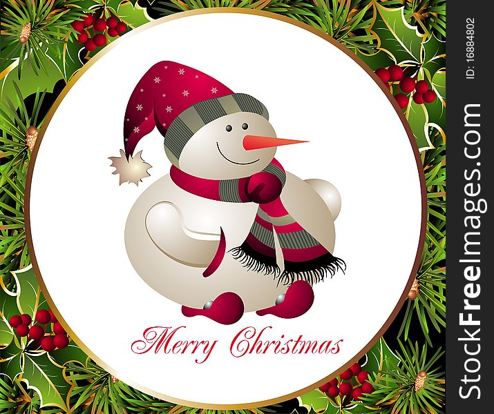 Christmas and New Year card with snowman