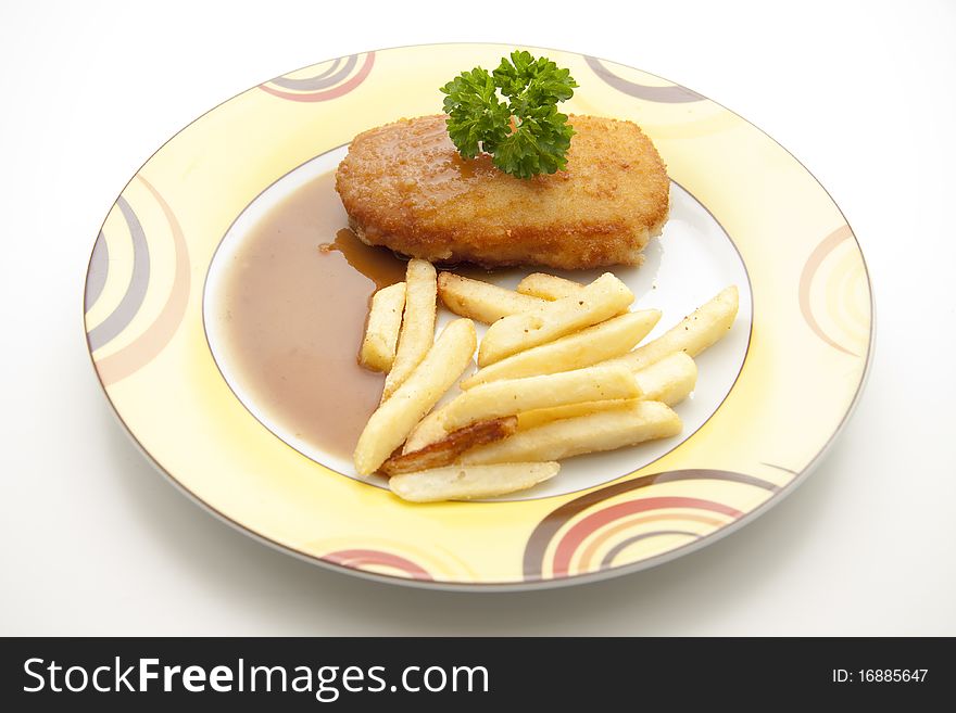 Cordon blue with Fries and sauce