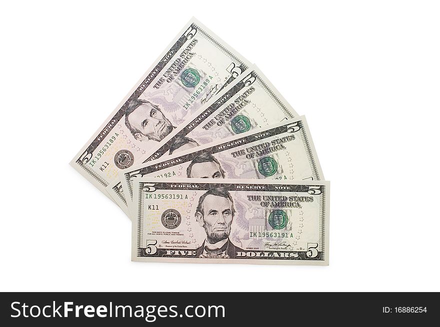 Dollar banknotes isolated on white background