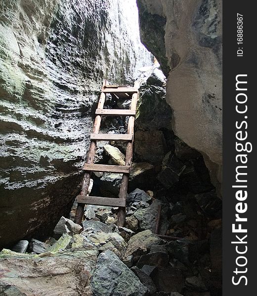 Fixed ladder in the small cave under the sea,Si-Chang,Thailand