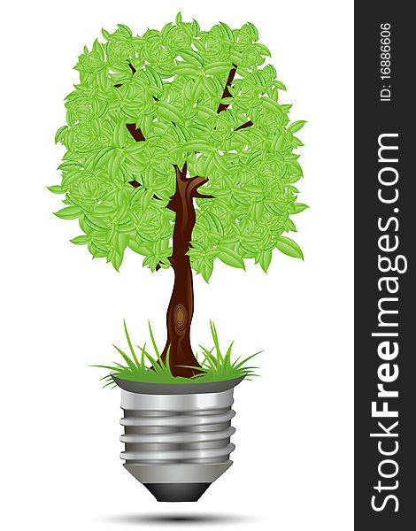 Illustration of tree on bulb holder on isolated background