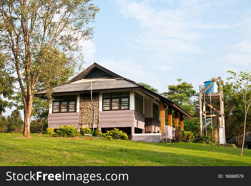 House on the mountain in national park, Thailand.