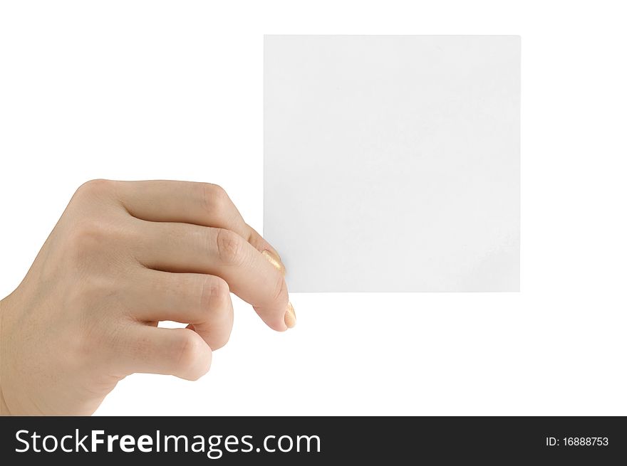 White page in hand isolated on white