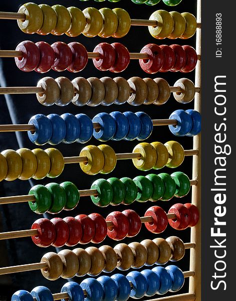 Old wooden abacus with colored balls