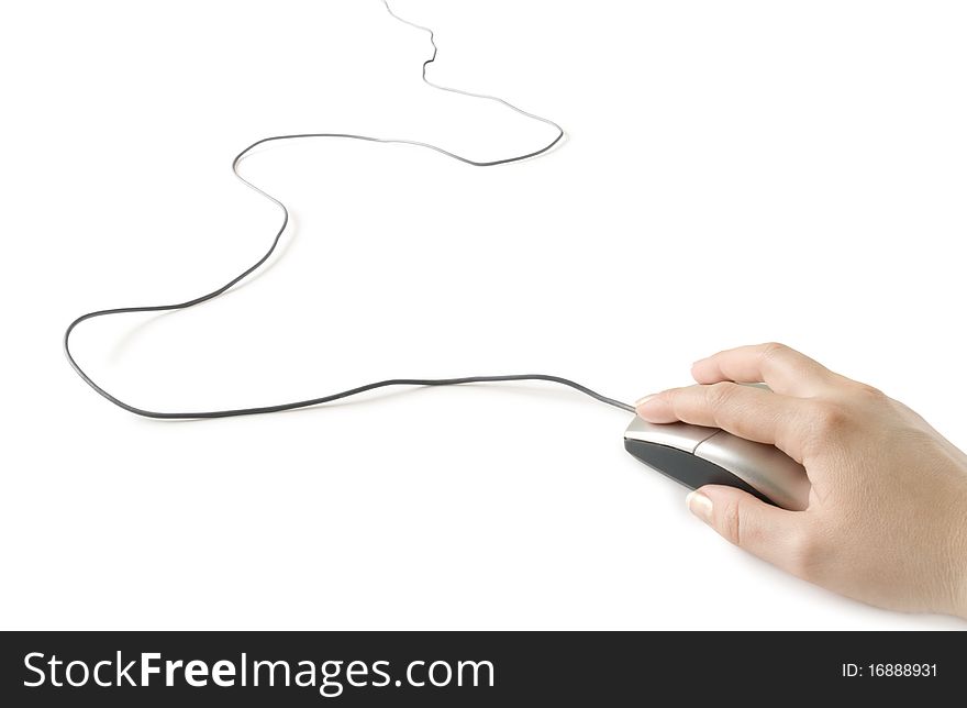 Computer mouse in hand isolated on white