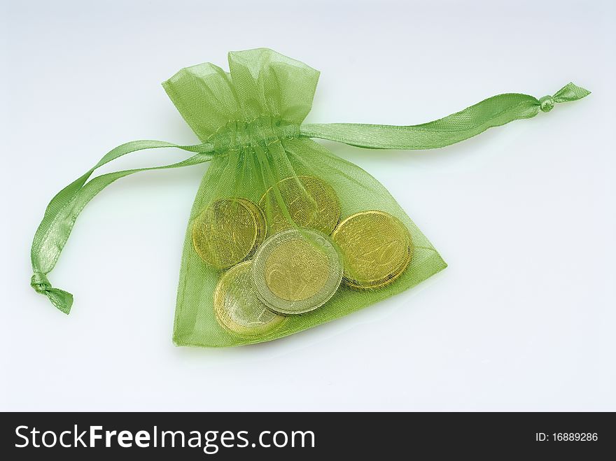 Euro coins in a bag. Euro coins in a bag