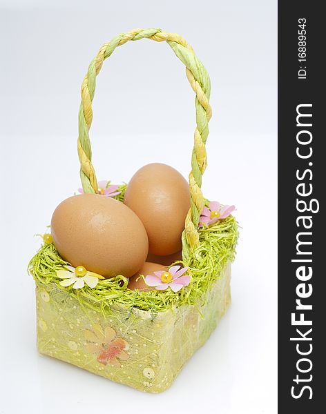 Eggs in a straw basket green