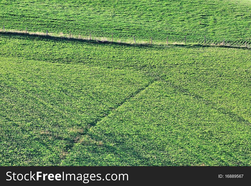 Geometrical patterns in a field crossed by a fence. Geometrical patterns in a field crossed by a fence