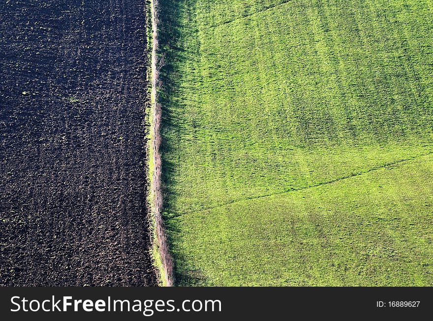 Geometrical patterns in a field crossed by a fence. Geometrical patterns in a field crossed by a fence