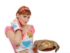 Beautiful Cooking Woman And Homemade Bread Royalty Free Stock Image Beautiful Cooking Woman And Homemade Bread Royalty Free Stock Image