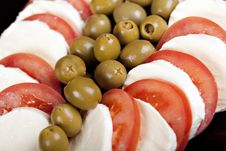 Mozzarella, Tomatoes And Olives Stock Images Mozzarella, Tomatoes And Olives Stock Images