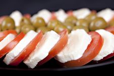 Mozzarella, Tomatoes And Olives Royalty Free Stock Photo Mozzarella, Tomatoes And Olives Royalty Free Stock Photo