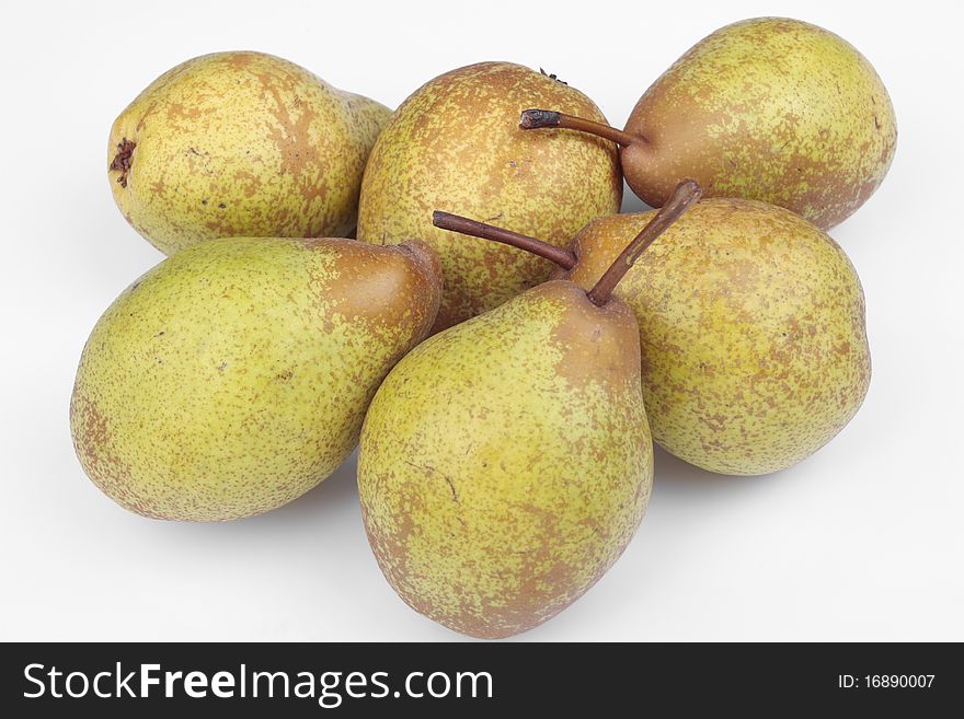 Fresh bunch of pears over white background