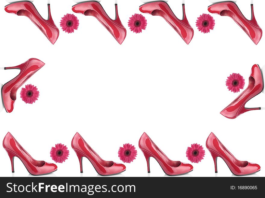 Red woman shoes over white background