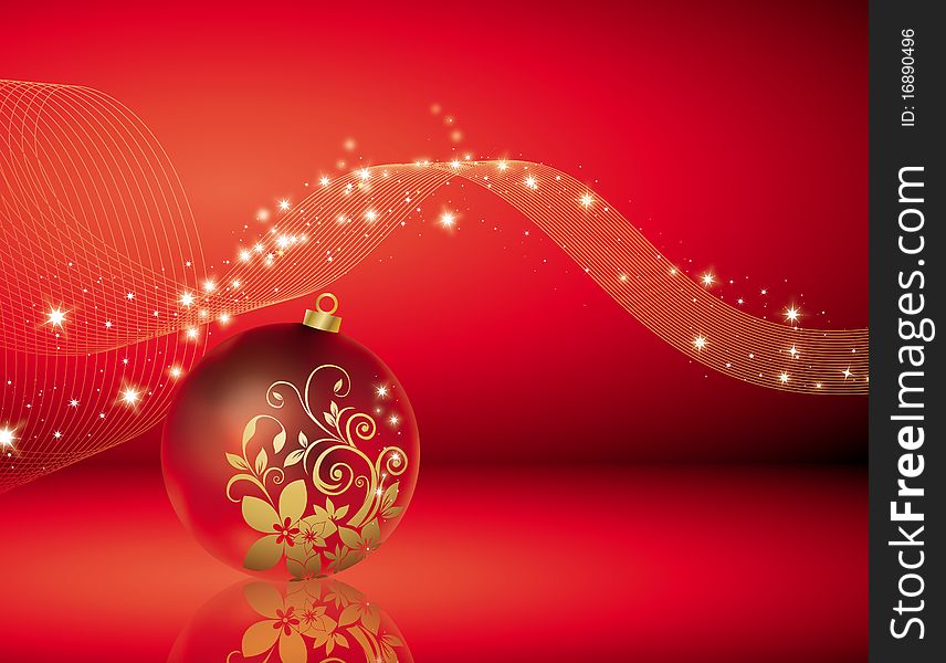 Red ornament against red background and christmas deco. Red ornament against red background and christmas deco