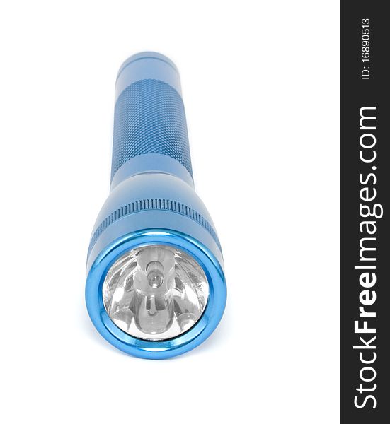 Blue Aluminum Flashlight Isolated on White