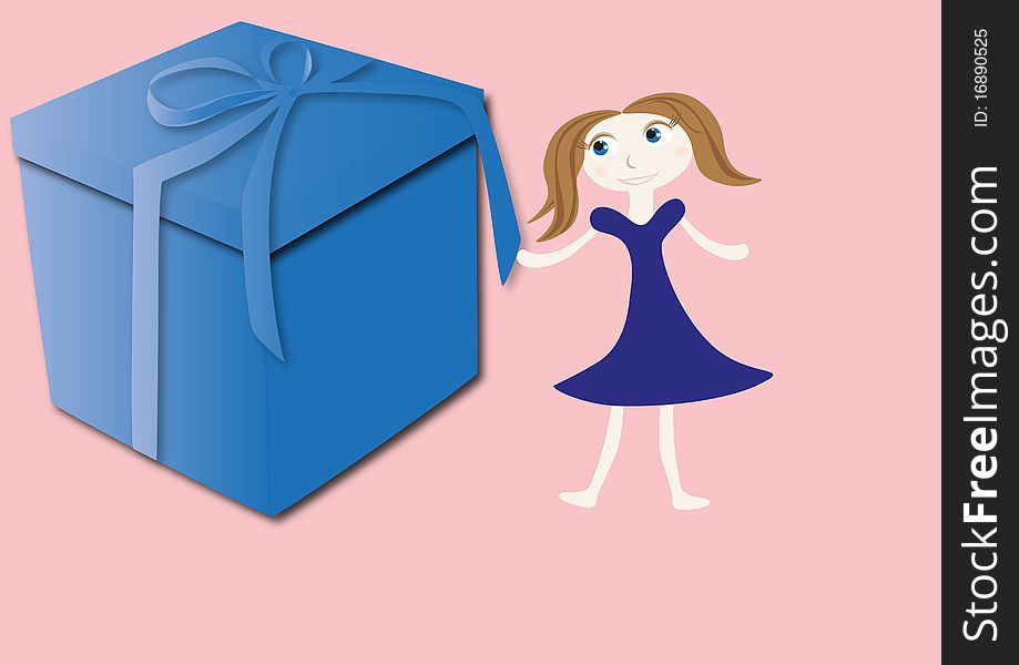 Girl with the christmas box illustration