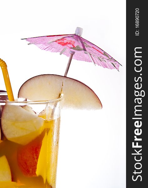 Drinks and fruits on white background