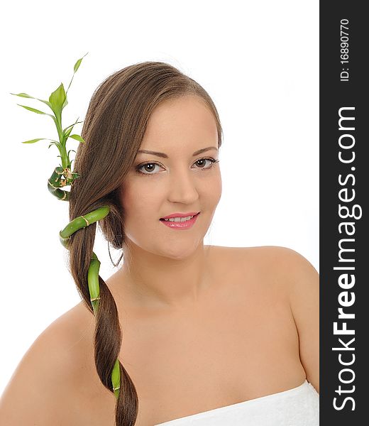 Beautiful happy spa woman with long healthy hair