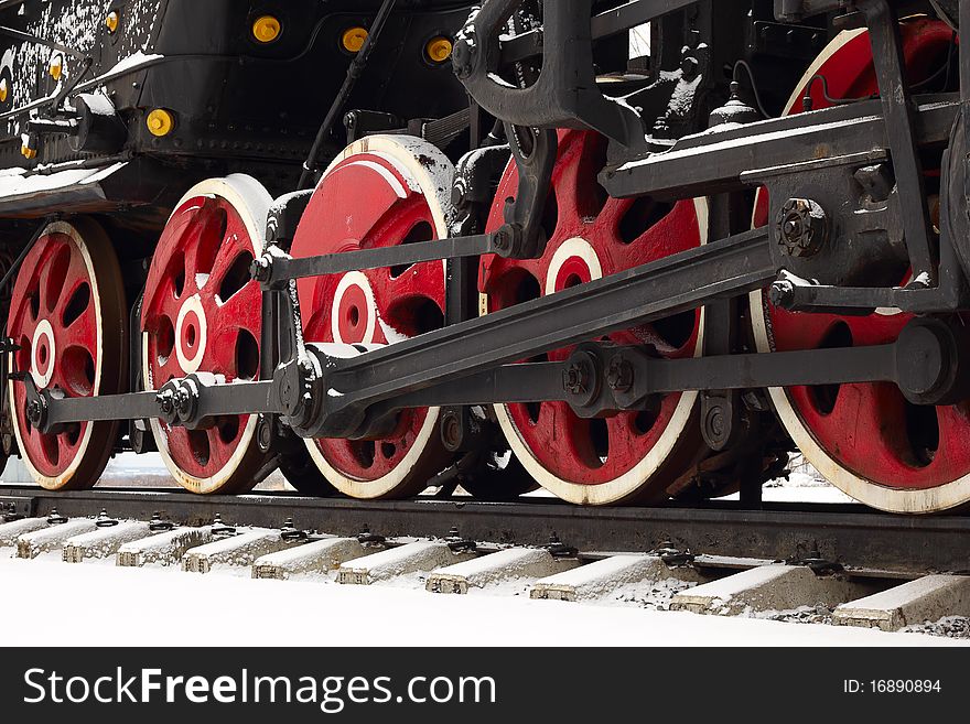 Wheel of the old steam locomotive. Wheel of the old steam locomotive