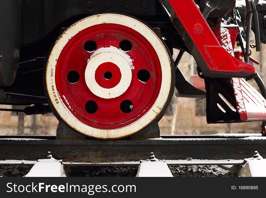 Wheel of the old steam locomotive. Wheel of the old steam locomotive