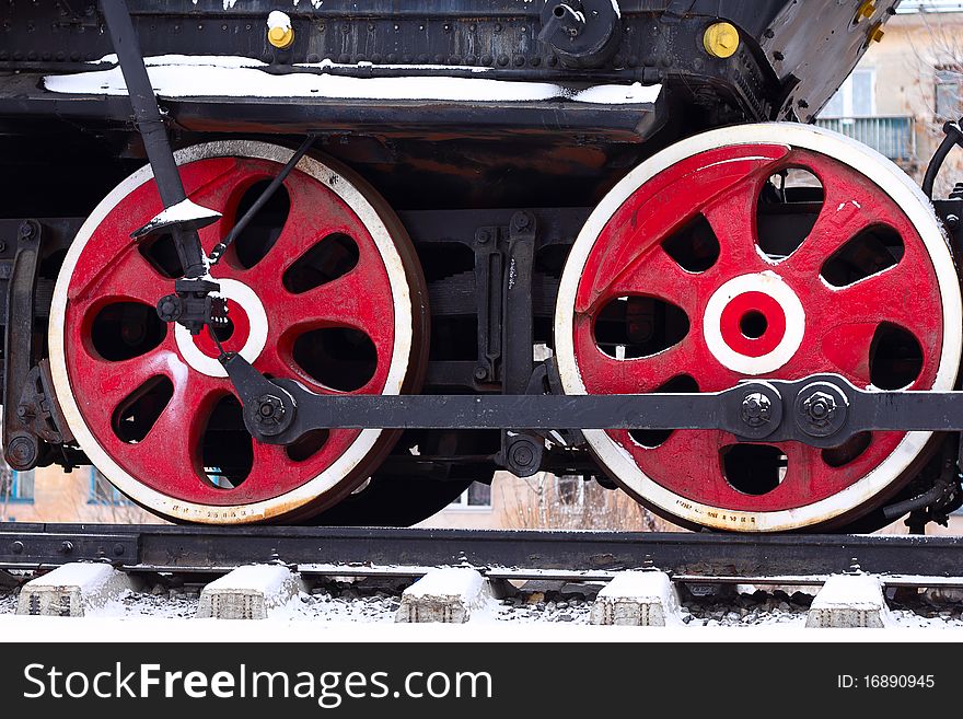 Wheel of the old steam locomotive. Wheel of the old steam locomotive