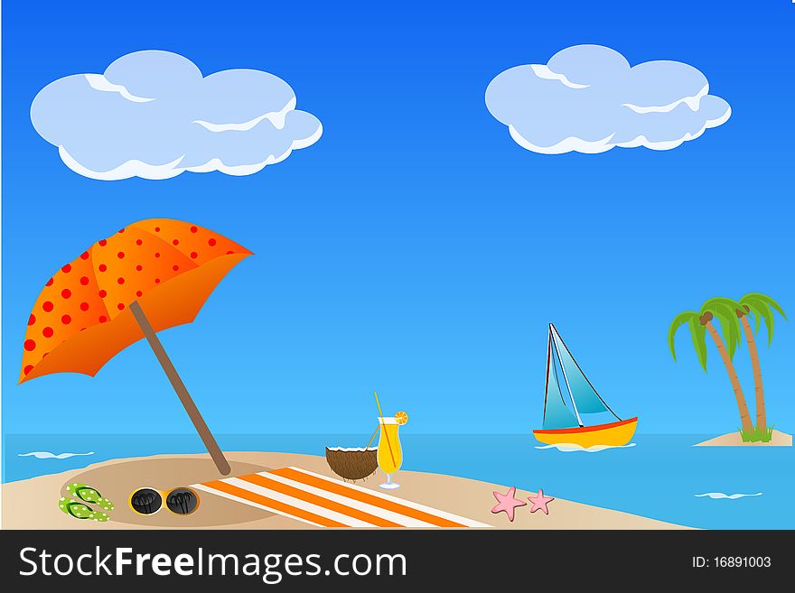 Illustration of colorful sea beach