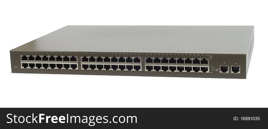 Network switch with 52 ports isolated over white background. Clipping path.