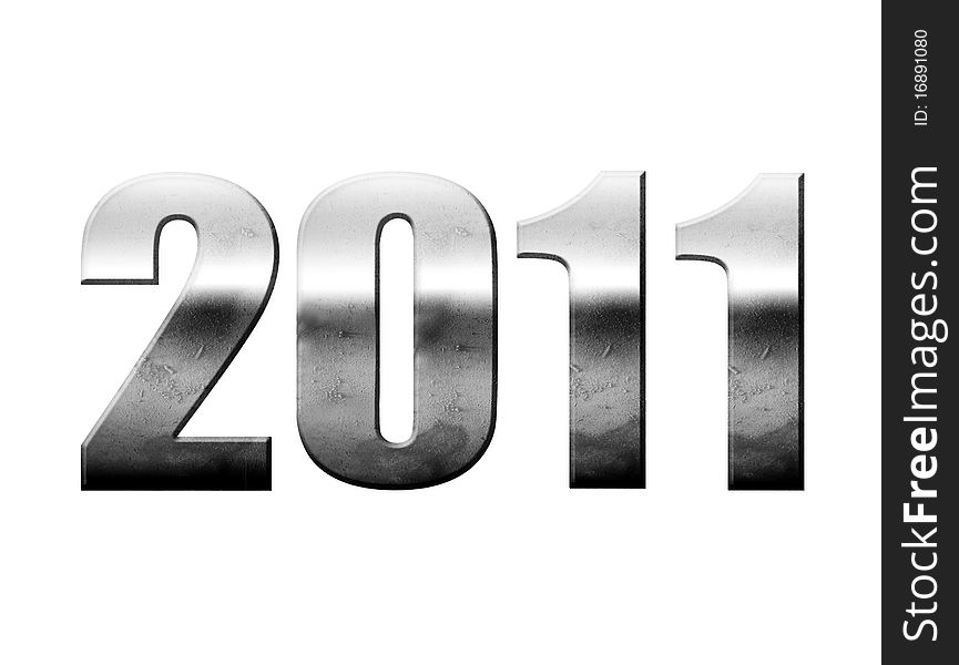 2011 chrome numbers isolated on white, new year illustration