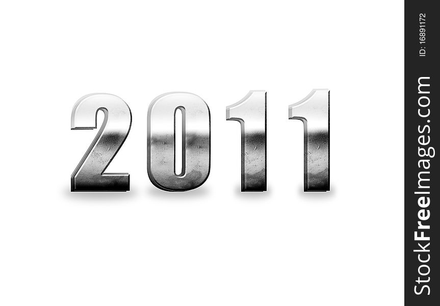 2011 chrome numbers isolated on white, new year illustration