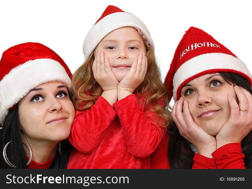 Xmas background: girlfriends in santa cap