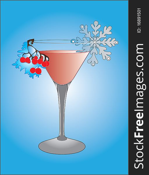 Winter cocktail with berry and snowflake