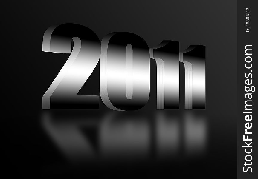 2011 chrome number with reflection on black background. 2011 chrome number with reflection on black background