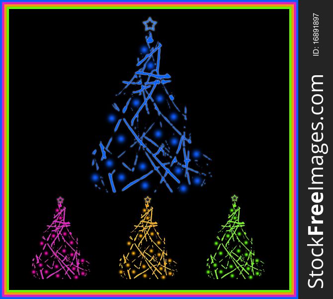 Multicolored christmas trees on a black background
