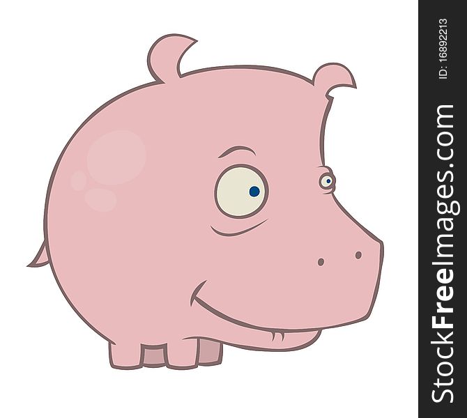 Funny cartoon illustration of a pink hippopotamus