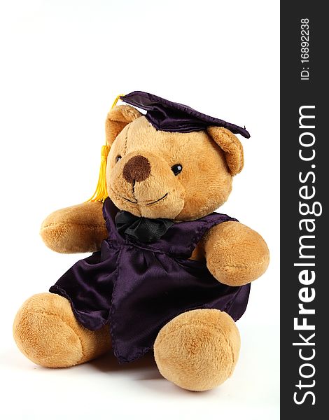 Side view Mortar Board Teddy Bear on white background. Side view Mortar Board Teddy Bear on white background