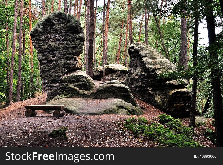 The rocks Giant Head and Frog, Kokorinsko, Czech Republic
