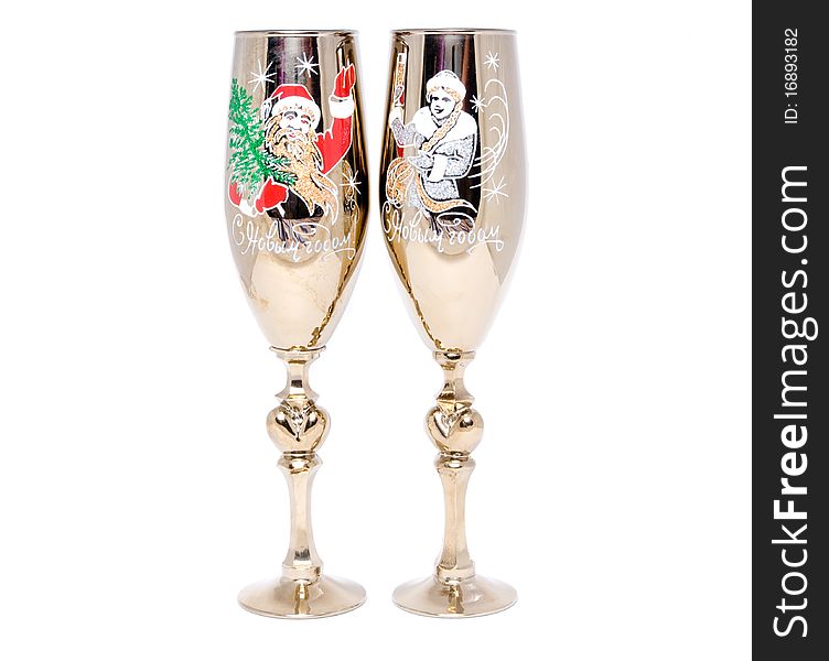 Two New Year's golden goblet with Santa Claus. Two New Year's golden goblet with Santa Claus