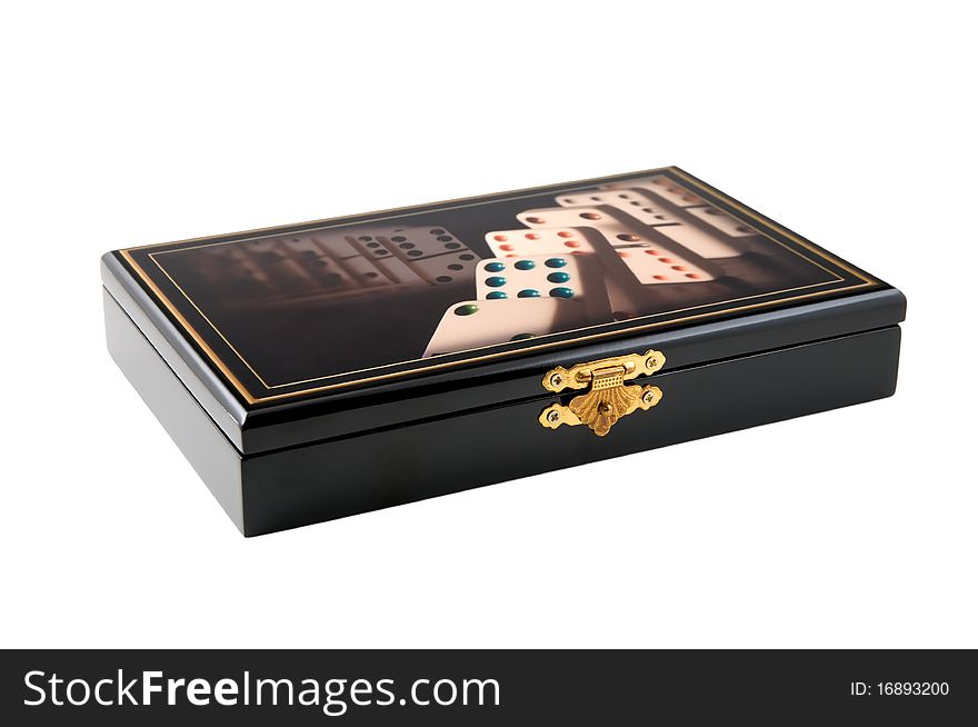 Wooden casket is photographed on the white background