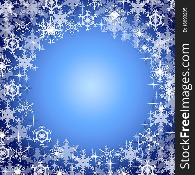 The image of white snowflakes on a sine-blue background. The image of white snowflakes on a sine-blue background.