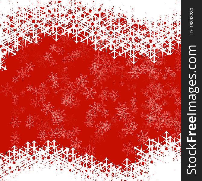 The image of white snowflakes on a red background. The image of white snowflakes on a red background.