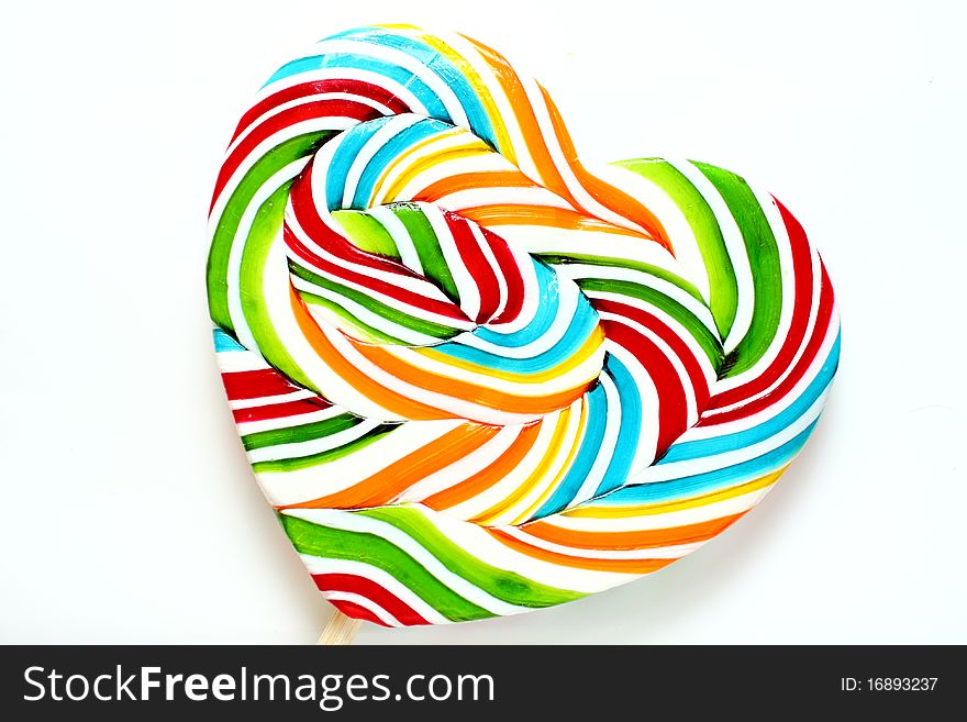 Colourful lollipop, heart shape.