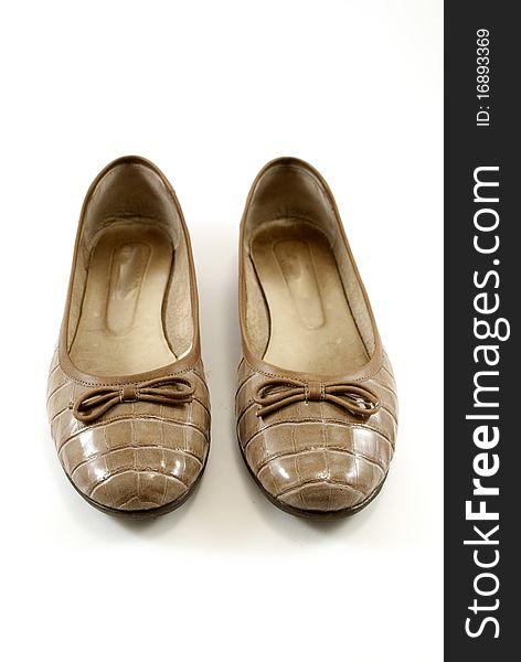 Lady brown loafers isolated white background