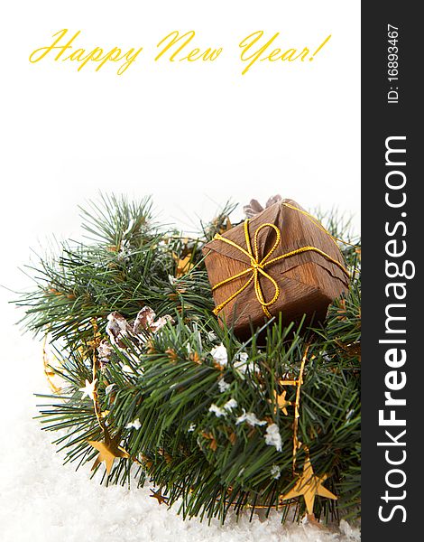 Christmas wreaths with golden stars on the white background