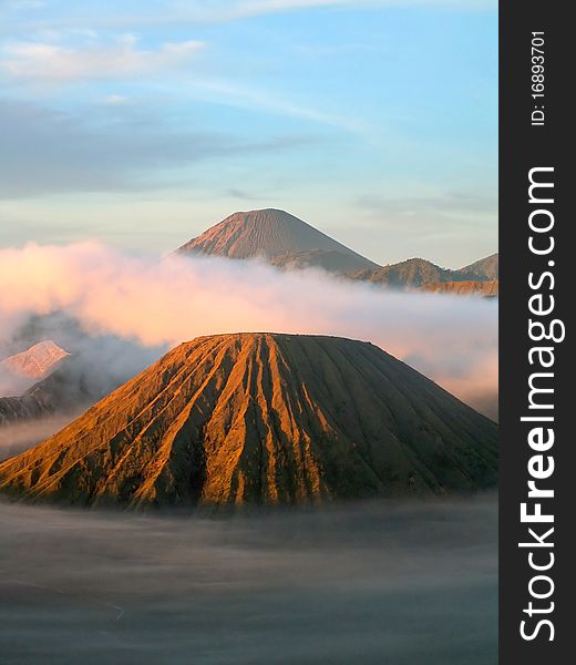 Volcanos Semeru and Batok in Tengger Caldera, Java, Indonesia
