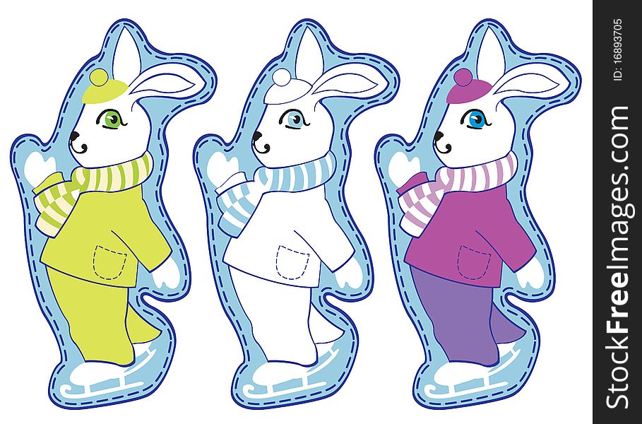 Three rabbits in different colors. Three rabbits in different colors