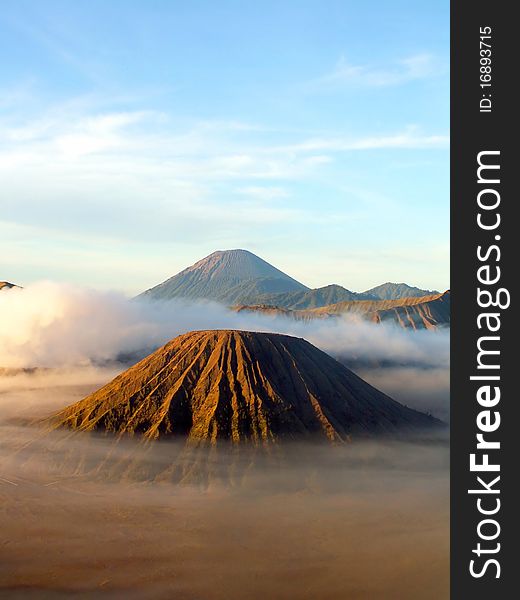 Volcanos Semeru and Batok in Tengger Caldera, Java, Indonesia